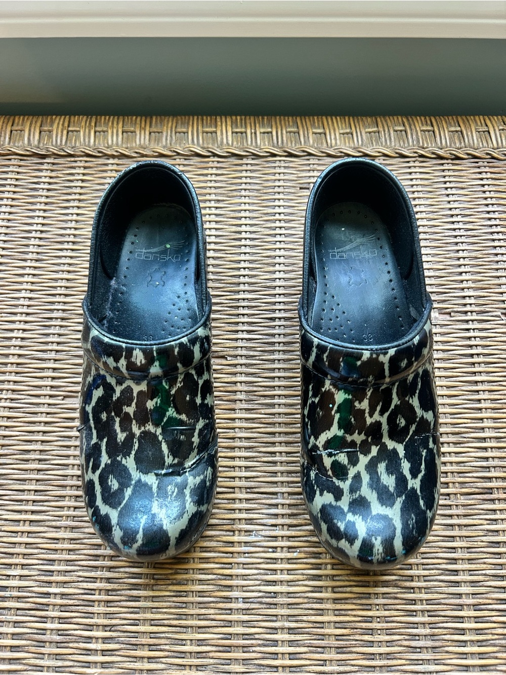 Dansko Leopard Print Slip-On Clogs - Black and Brown